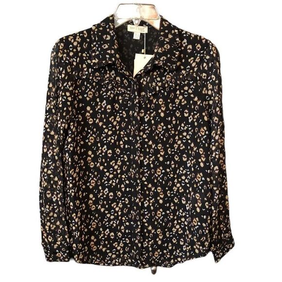 Anthropologie Blouse See U Soon Womens XS Black Ditsy Print Button Up NWT - Picture 1 of 11